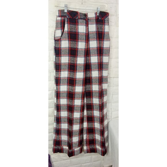 Vintage 60s-70s JC Penney Fashions Plaid Pants WideLeg Cuff Highrise Pocket (14) - Picture 6 of 11